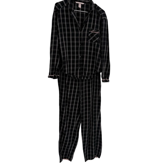 Victoria’s Secret Pajama Set Size M black Plaid 2 Piece Women Button Up flannel - Picture 1 of 11